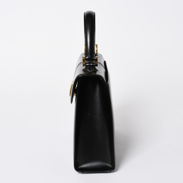極美品 YVES SAINT LAURENT イヴ サンローラン ハンドバッグ 2WAYバッグ OS 3309 カーフレザー ブラック ゴールド金具 中古 4a006704
