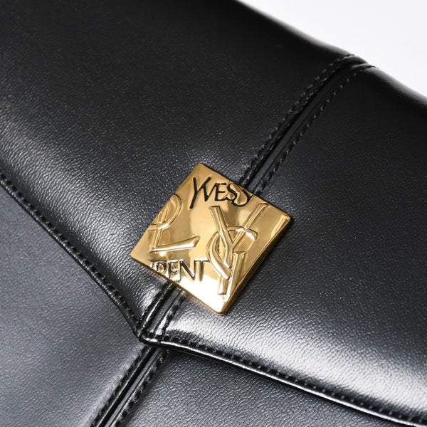 極美品 YVES SAINT LAURENT イヴ サンローラン ハンドバッグ 2WAYバッグ OS 3309 カーフレザー ブラック ゴールド金具 中古 4a006704