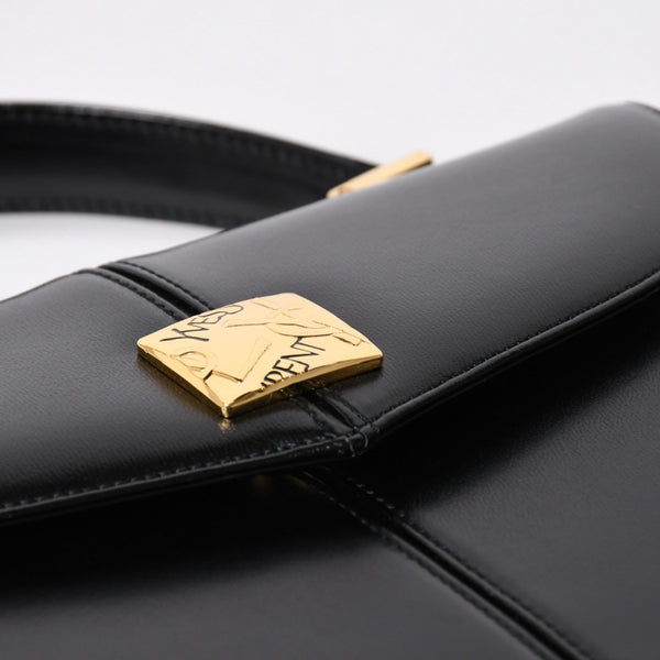 極美品 YVES SAINT LAURENT イヴ サンローラン ハンドバッグ 2WAYバッグ OS 3309 カーフレザー ブラック ゴールド金具 中古 4a006704