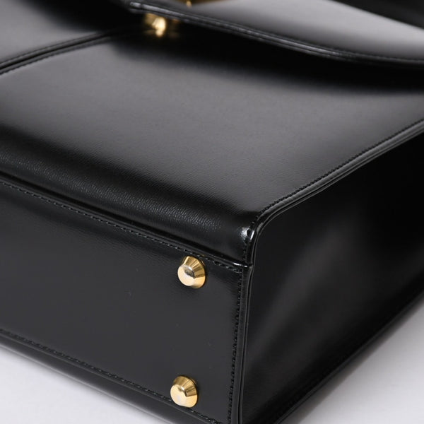極美品 YVES SAINT LAURENT イヴ サンローラン ハンドバッグ 2WAYバッグ OS 3309 カーフレザー ブラック ゴールド金具 中古 4a006704