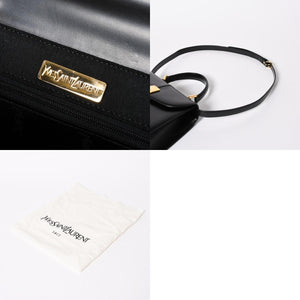極美品 YVES SAINT LAURENT イヴ サンローラン ハンドバッグ 2WAYバッグ OS 3309 カーフレザー ブラック ゴールド金具 中古 4a006704