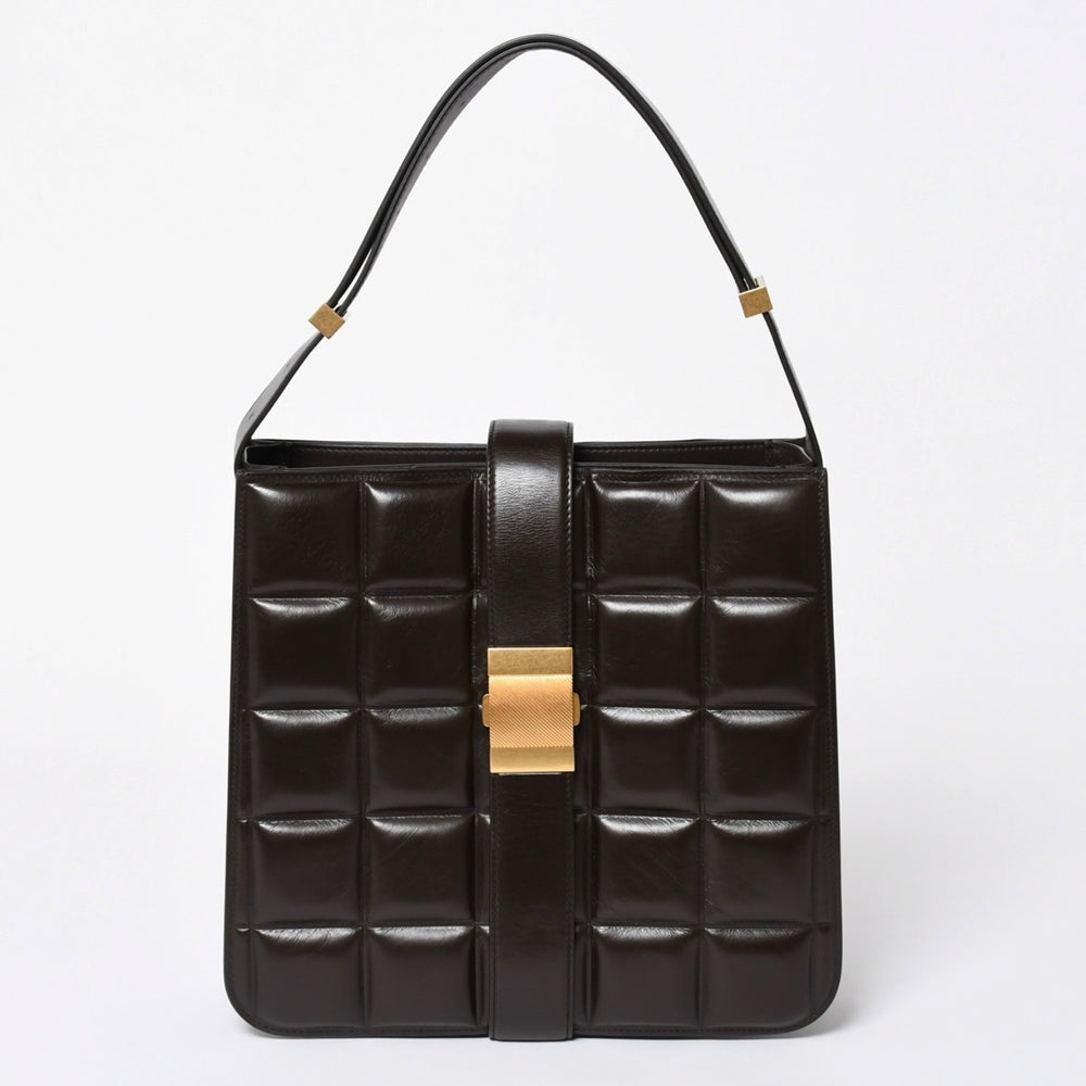 極美品 BOTTEGA VENETA ボッテガヴェネタ マリー レザー ショルダーハンドバッグ B08064014X ブラウン ダークブラウン ゴールド金具 中古 4a006591