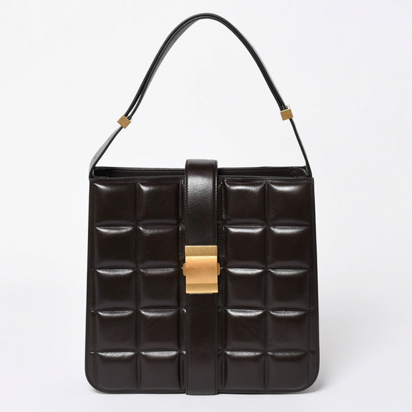 極美品 BOTTEGA VENETA ボッテガヴェネタ マリー レザー ショルダーハンドバッグ B08064014X ブラウン ダークブラウン ゴールド金具 中古 4a006591