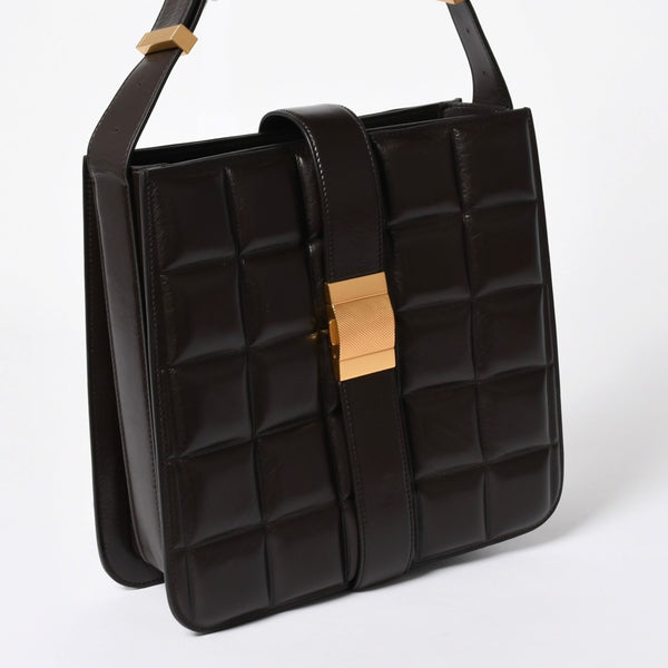 極美品 BOTTEGA VENETA ボッテガヴェネタ マリー レザー ショルダーハンドバッグ B08064014X ブラウン ダークブラウン ゴールド金具 中古 4a006591