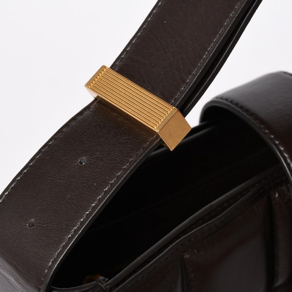 極美品 BOTTEGA VENETA ボッテガヴェネタ マリー レザー ショルダーハンドバッグ B08064014X ブラウン ダークブラウン ゴールド金具 中古 4a006591