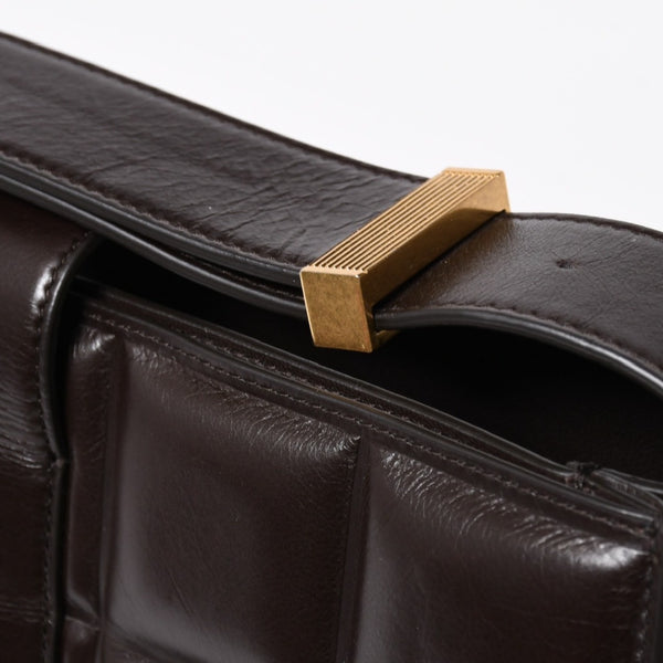 極美品 BOTTEGA VENETA ボッテガヴェネタ マリー レザー ショルダーハンドバッグ B08064014X ブラウン ダークブラウン ゴールド金具 中古 4a006591