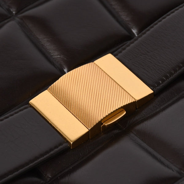 極美品 BOTTEGA VENETA ボッテガヴェネタ マリー レザー ショルダーハンドバッグ B08064014X ブラウン ダークブラウン ゴールド金具 中古 4a006591