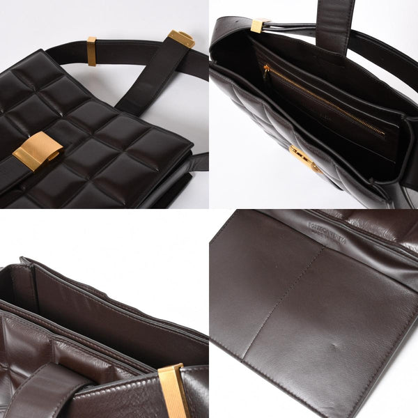 極美品 BOTTEGA VENETA ボッテガヴェネタ マリー レザー ショルダーハンドバッグ B08064014X ブラウン ダークブラウン ゴールド金具 中古 4a006591