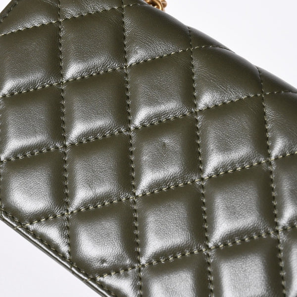 極美品 CHANEL シャネル アジャスタブル チェーンショルダーバッグ ランダム番台 ココマーク ラムスキン オリーブ ゴールド金具 中古 4a006774