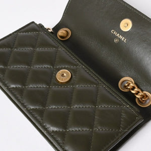 極美品 CHANEL シャネル アジャスタブル チェーンショルダーバッグ ランダム番台 ココマーク ラムスキン オリーブ ゴールド金具 中古 4a006774