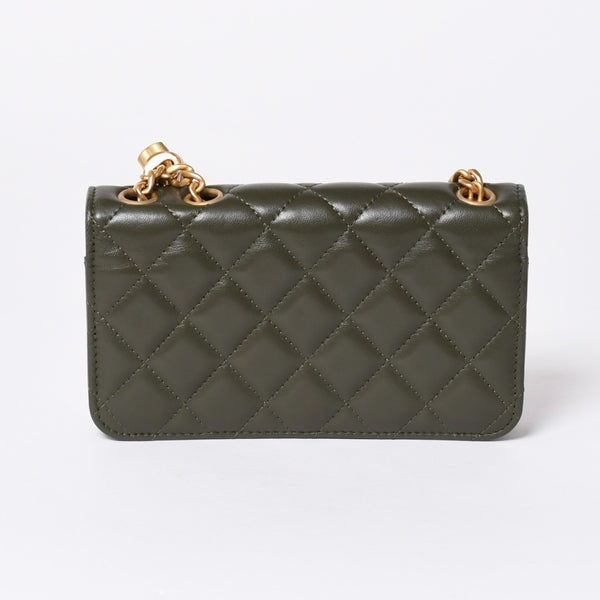 極美品 CHANEL シャネル アジャスタブル チェーンショルダーバッグ ランダム番台 ココマーク ラムスキン オリーブ ゴールド金具 中古 4a006774
