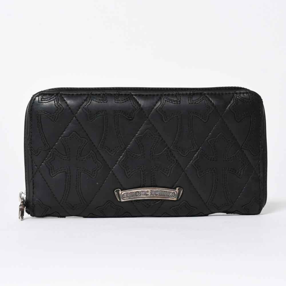 極美品 CHROME HEARTS クロムハーツ REC F ZIP QUILTED セメタリークロスパッチ 長財布 ダガー キルティング ブラック シルバー925 中古 4a006904