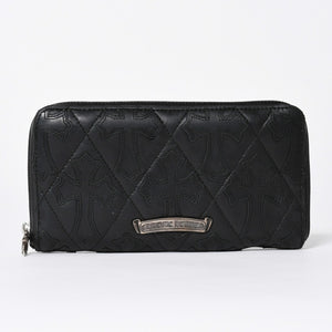 極美品 CHROME HEARTS クロムハーツ REC F ZIP QUILTED セメタリークロスパッチ 長財布 ダガー キルティング ブラック シルバー925 中古 4a006904