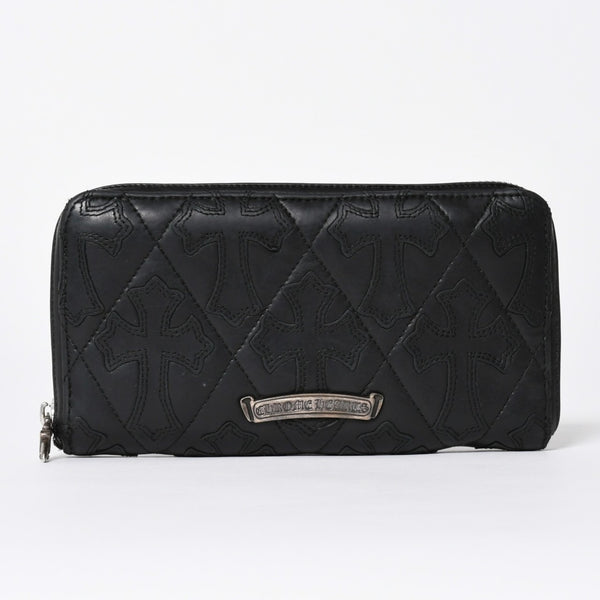 極美品 CHROME HEARTS クロムハーツ REC F ZIP QUILTED セメタリークロスパッチ 長財布 ダガー キルティング ブラック シルバー925 中古 4a006904