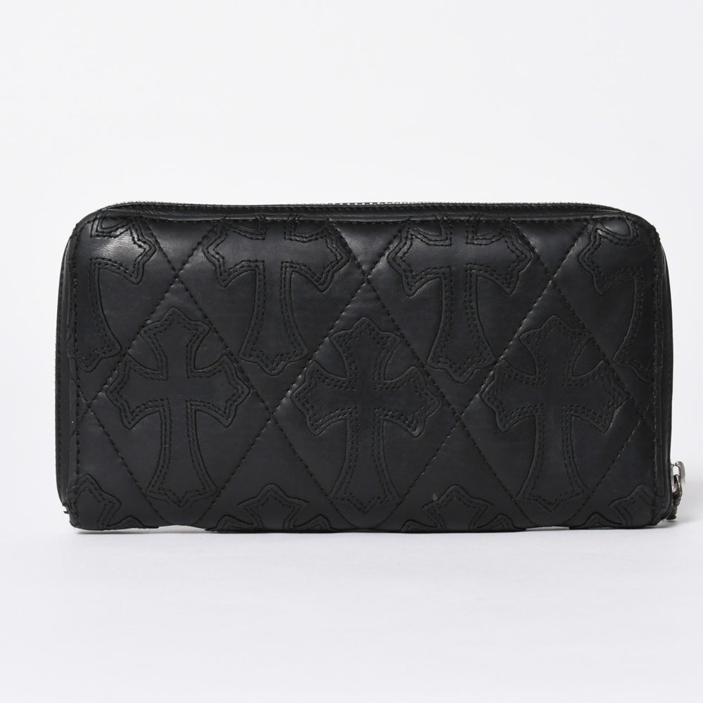 極美品 CHROME HEARTS クロムハーツ REC F ZIP QUILTED セメタリークロスパッチ 長財布 ダガー キルティング ブラック シルバー925 中古 4a006904