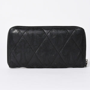 極美品 CHROME HEARTS クロムハーツ REC F ZIP QUILTED セメタリークロスパッチ 長財布 ダガー キルティング ブラック シルバー925 中古 4a006904