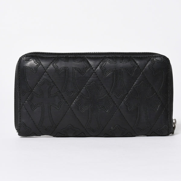 極美品 CHROME HEARTS クロムハーツ REC F ZIP QUILTED セメタリークロスパッチ 長財布 ダガー キルティング ブラック シルバー925 中古 4a006904