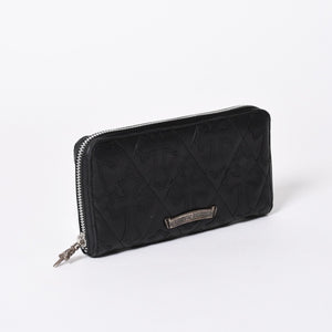 極美品 CHROME HEARTS クロムハーツ REC F ZIP QUILTED セメタリークロスパッチ 長財布 ダガー キルティング ブラック シルバー925 中古 4a006904