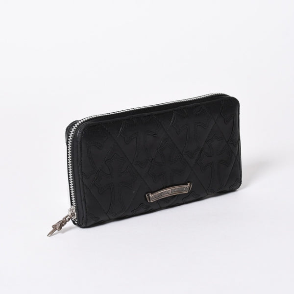 極美品 CHROME HEARTS クロムハーツ REC F ZIP QUILTED セメタリークロスパッチ 長財布 ダガー キルティング ブラック シルバー925 中古 4a006904
