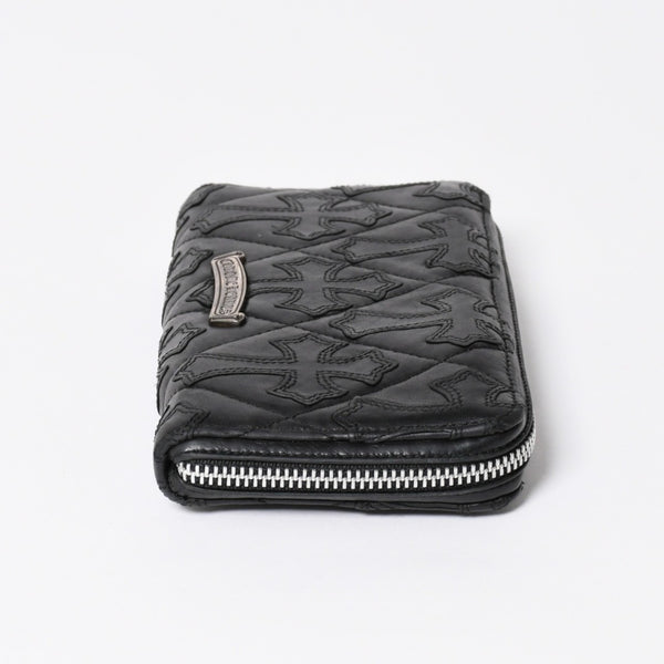 極美品 CHROME HEARTS クロムハーツ REC F ZIP QUILTED セメタリークロスパッチ 長財布 ダガー キルティング ブラック シルバー925 中古 4a006904