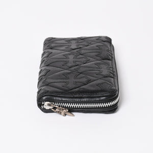 極美品 CHROME HEARTS クロムハーツ REC F ZIP QUILTED セメタリークロスパッチ 長財布 ダガー キルティング ブラック シルバー925 中古 4a006904