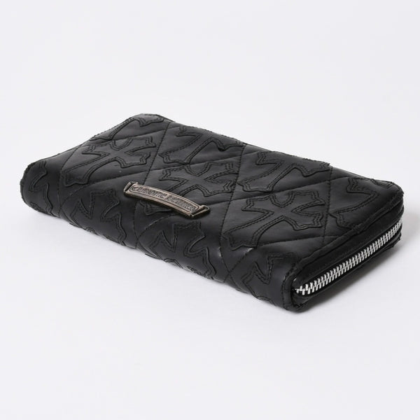 極美品 CHROME HEARTS クロムハーツ REC F ZIP QUILTED セメタリークロスパッチ 長財布 ダガー キルティング ブラック シルバー925 中古 4a006904