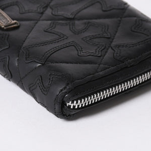 極美品 CHROME HEARTS クロムハーツ REC F ZIP QUILTED セメタリークロスパッチ 長財布 ダガー キルティング ブラック シルバー925 中古 4a006904