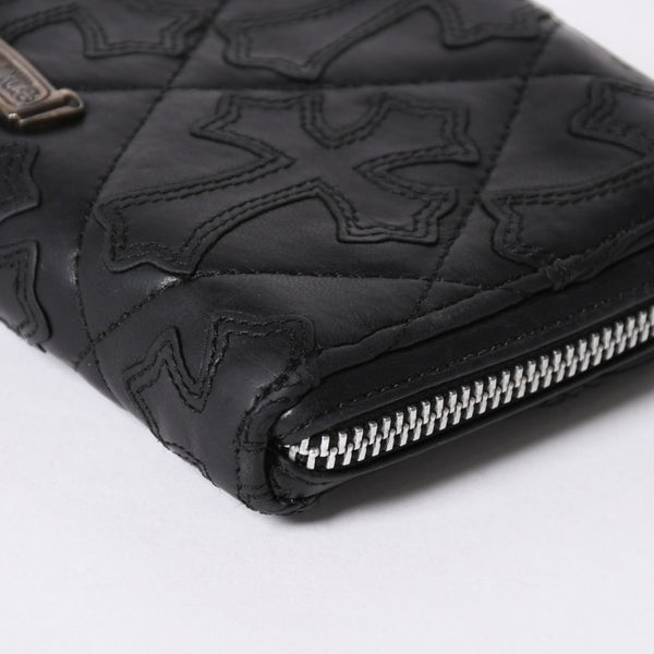 極美品 CHROME HEARTS クロムハーツ REC F ZIP QUILTED セメタリークロスパッチ 長財布 ダガー キルティング ブラック シルバー925 中古 4a006904