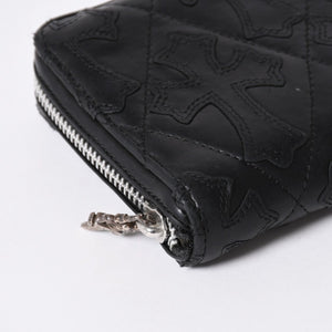 極美品 CHROME HEARTS クロムハーツ REC F ZIP QUILTED セメタリークロスパッチ 長財布 ダガー キルティング ブラック シルバー925 中古 4a006904