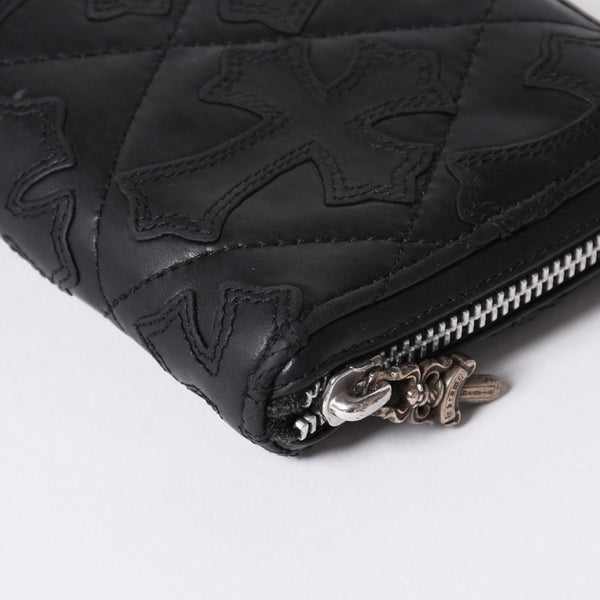 極美品 CHROME HEARTS クロムハーツ REC F ZIP QUILTED セメタリークロスパッチ 長財布 ダガー キルティング ブラック シルバー925 中古 4a006904