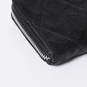 極美品 CHROME HEARTS クロムハーツ REC F ZIP QUILTED セメタリークロスパッチ 長財布 ダガー キルティング ブラック シルバー925 中古 4a006904