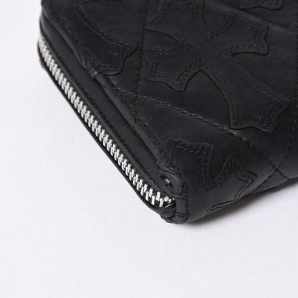 極美品 CHROME HEARTS クロムハーツ REC F ZIP QUILTED セメタリークロスパッチ 長財布 ダガー キルティング ブラック シルバー925 中古 4a006904