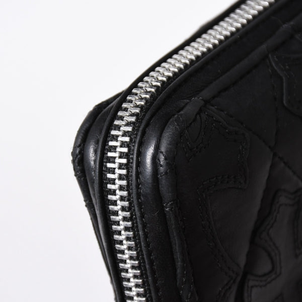 極美品 CHROME HEARTS クロムハーツ REC F ZIP QUILTED セメタリークロスパッチ 長財布 ダガー キルティング ブラック シルバー925 中古 4a006904