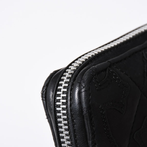 極美品 CHROME HEARTS クロムハーツ REC F ZIP QUILTED セメタリークロスパッチ 長財布 ダガー キルティング ブラック シルバー925 中古 4a006904