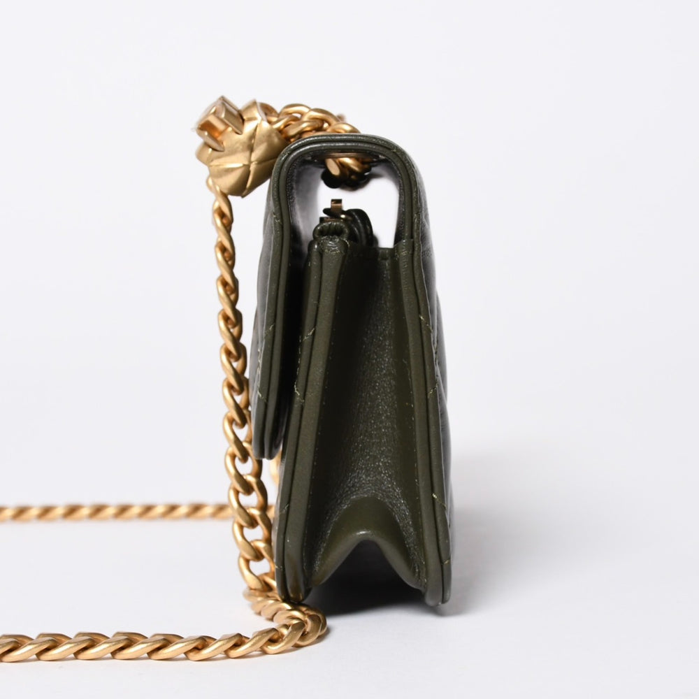 Very Good Condition CHANEL Adjustable Chain Shoulder Bag Random Number Coco Mark Lambskin Olive Gold Hardware Used 4a006774