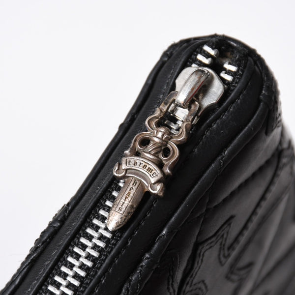 極美品 CHROME HEARTS クロムハーツ REC F ZIP QUILTED セメタリークロスパッチ 長財布 ダガー キルティング ブラック シルバー925 中古 4a006904