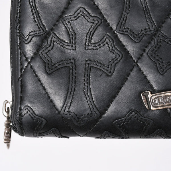 極美品 CHROME HEARTS クロムハーツ REC F ZIP QUILTED セメタリークロスパッチ 長財布 ダガー キルティング ブラック シルバー925 中古 4a006904