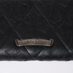 極美品 CHROME HEARTS クロムハーツ REC F ZIP QUILTED セメタリークロスパッチ 長財布 ダガー キルティング ブラック シルバー925 中古 4a006904