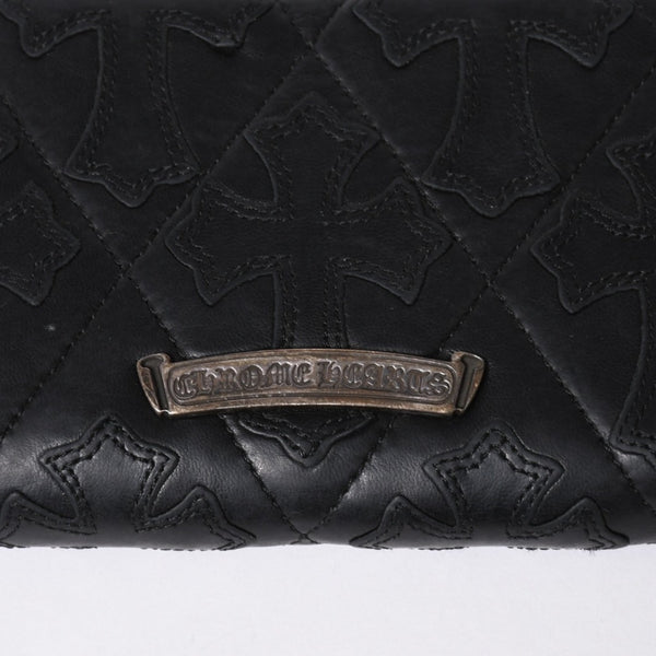 極美品 CHROME HEARTS クロムハーツ REC F ZIP QUILTED セメタリークロスパッチ 長財布 ダガー キルティング ブラック シルバー925 中古 4a006904