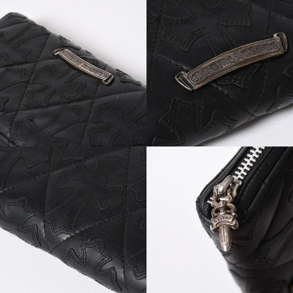極美品 CHROME HEARTS クロムハーツ REC F ZIP QUILTED セメタリークロスパッチ 長財布 ダガー キルティング ブラック シルバー925 中古 4a006904