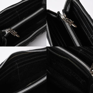 極美品 CHROME HEARTS クロムハーツ REC F ZIP QUILTED セメタリークロスパッチ 長財布 ダガー キルティング ブラック シルバー925 中古 4a006904