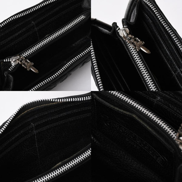 極美品 CHROME HEARTS クロムハーツ REC F ZIP QUILTED セメタリークロスパッチ 長財布 ダガー キルティング ブラック シルバー925 中古 4a006904