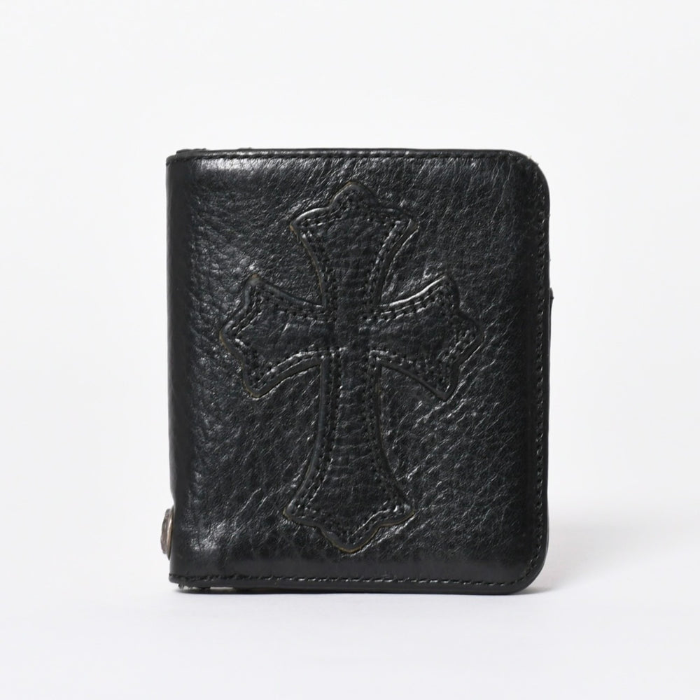 極美品 CHROME HEARTS クロムハーツ DR DIGIACOMO ウォレット 二つ折り クロスパッチ ディジャコモ 財布 黒 中古 4a006905