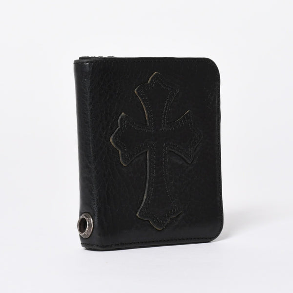 極美品 CHROME HEARTS クロムハーツ DR DIGIACOMO ウォレット 二つ折り クロスパッチ ディジャコモ 財布 黒 中古 4a006905