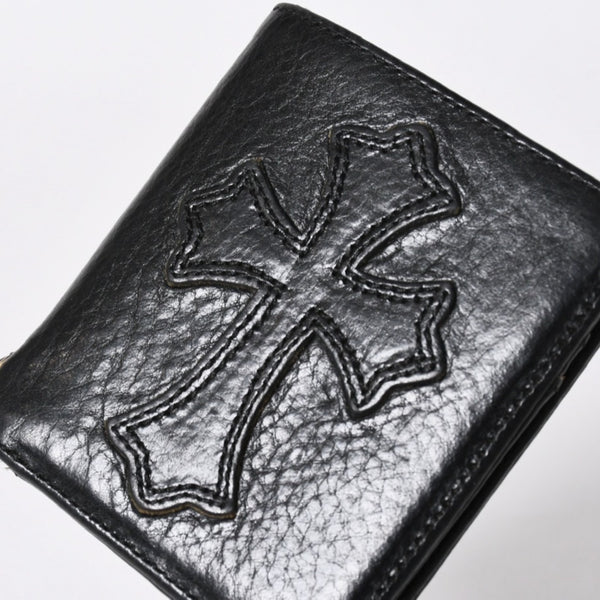 極美品 CHROME HEARTS クロムハーツ DR DIGIACOMO ウォレット 二つ折り クロスパッチ ディジャコモ 財布 黒 中古 4a006905
