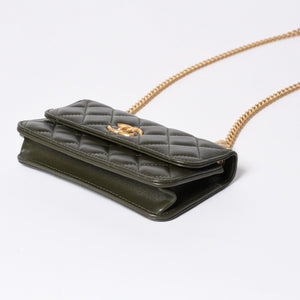 極美品 CHANEL シャネル アジャスタブル チェーンショルダーバッグ ランダム番台 ココマーク ラムスキン オリーブ ゴールド金具 中古 4a006774