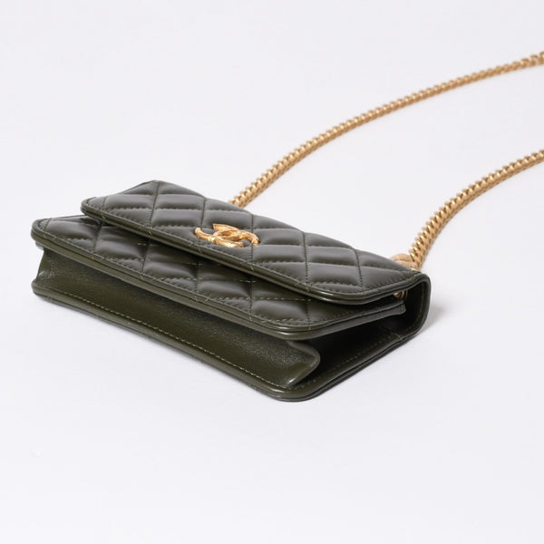 極美品 CHANEL シャネル アジャスタブル チェーンショルダーバッグ ランダム番台 ココマーク ラムスキン オリーブ ゴールド金具 中古 4a006774