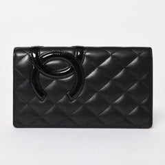 CHANEL シャネル カンボンライン 長財布 15番台 ココマーク パッチ カーフレザー ブラック ピンク シルバー金具 美品 中古 4a006779
