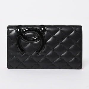 CHANEL シャネル カンボンライン 長財布 15番台 ココマーク パッチ カーフレザー ブラック ピンク シルバー金具 美品 中古 4a006779