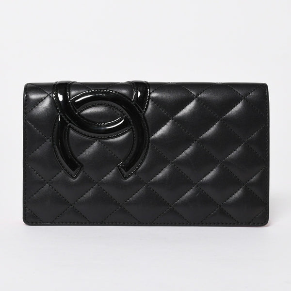 CHANEL シャネル カンボンライン 長財布 15番台 ココマーク パッチ カーフレザー ブラック ピンク シルバー金具 美品 中古 4a006779